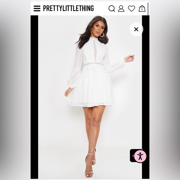 PrettyLittleThing Lace Long Sleeve Skater Dress - Picture 1 of 4